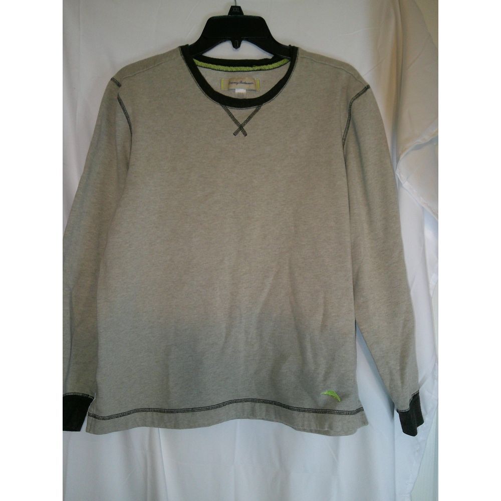 Tommy Bahama Beige Cotton Crew Neck Sweatshirt Contrast Trim Casual Pullover M